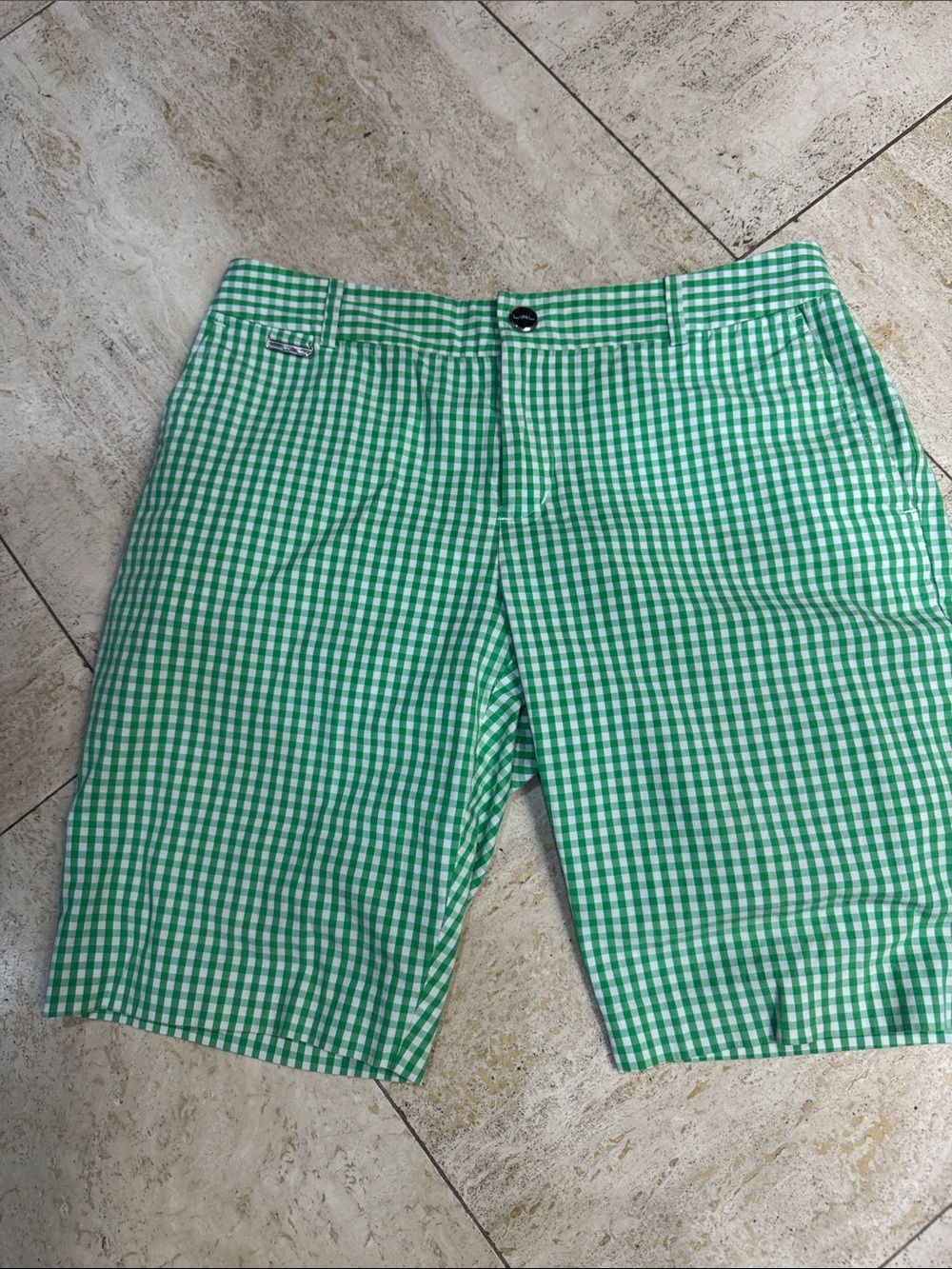 Lauren Ralph Lauren Green Gingham Flat-Front Shorts